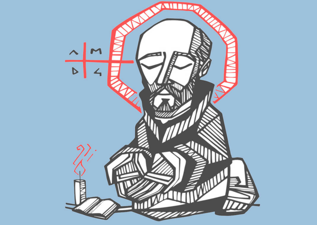 Saint Ignatius Loyola praying - illustration - Bernardo Ramonfaur/Shutterstock.com