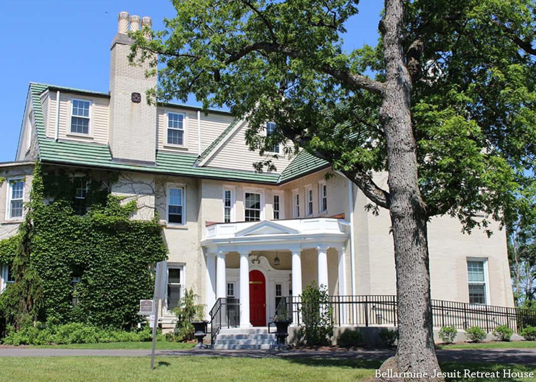 Front entrance of Bellarmine Jesuit Retreat House, Barrington, IL. Used with permission.