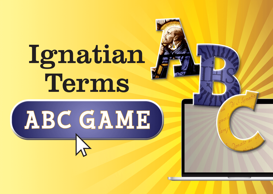 Ignatian Terms ABC Game - text next to letters ABC and a laptop