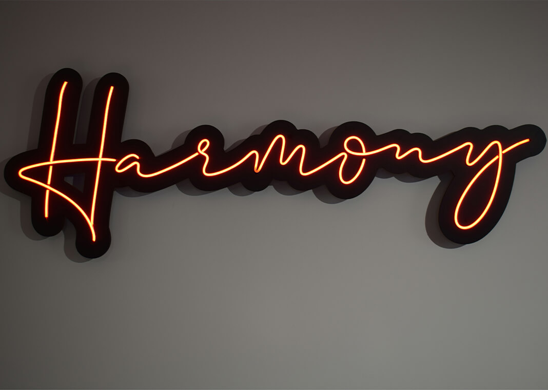 word "harmony" in yellow neon script - photo by Marija Zaric on Unsplash