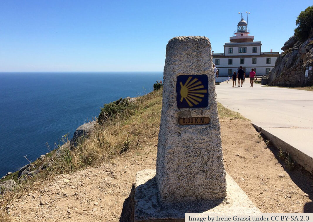 Camino de Santiago marker on Finisterre, Spain - image by Irene Grassi under CC BY-SA 2.0 via Flickr